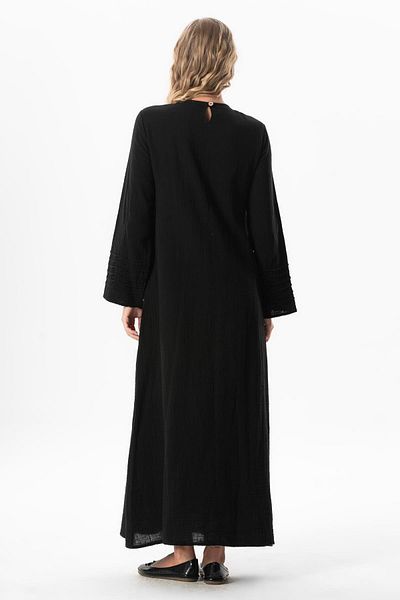 Eliş Şile Bezi Rochie de vară cu mânecă lungă Şahika Rib Negru