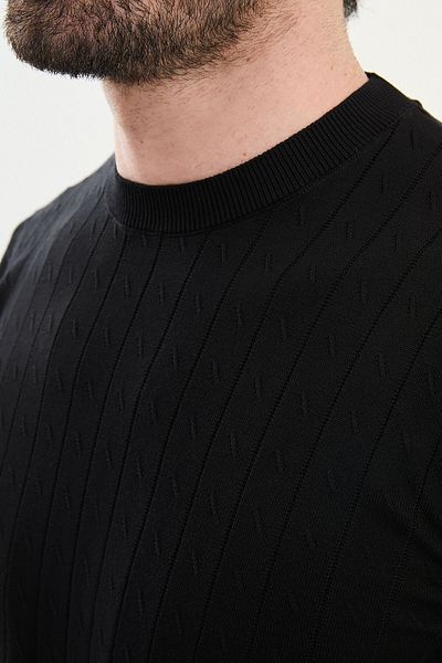 Mcr تي شيرت رجالي منسوج برقبة دائرية ونمط Slim Fit أسود - 11533.25y