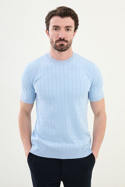 Mcr Tricou tricot pentru bărbați, albastru, slim fit, cu decolteu