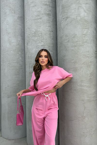 Bliss Women's Striped Short Sleeve Comfortable Fit Bottom Top Pink Tracksuit Set