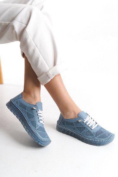 Limeo Genuine Leather Perforated Summer Soft Comfortable Flexible Lace up Daily Mother Casual Women's Shoes