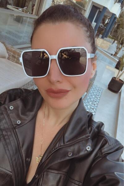 Melissa Boutique Women's White Square Frame Black Glass Bone Model Sunglasses