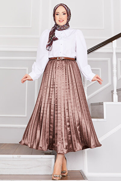 EBRUTESETTÜR Saten Serpme Taşlı Piliseli Etek