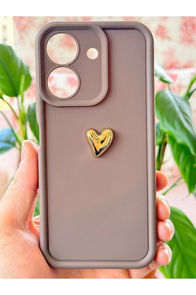 Fibaks حافظة هاتف Xiaomi Redmi 13C بتصميم قلب ثلاثي الأبعاد بنمط بني ناعم مع غطاء سيليكون لحماية الكاميرا