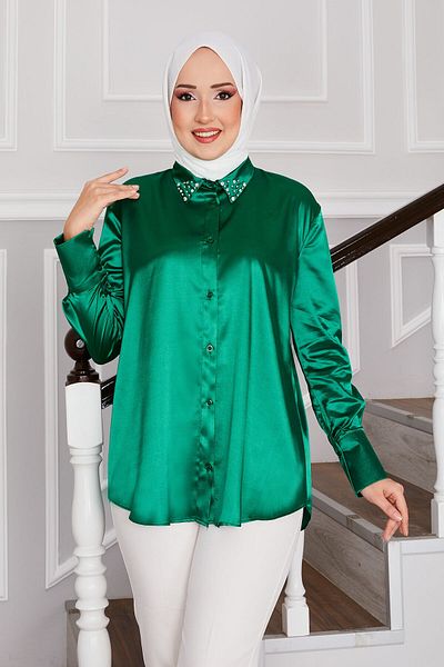 EBRUTESETTÜR Satin Shirt with Stone Collar