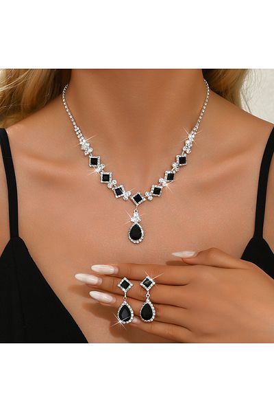 Choice 808056-Black 3-piece Women's Claw Chain Series Geometric Droplet Earrings Necklace Set Wedding Banqu