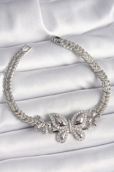 Skygo Brass Silver Color Zircon Stone Butterfly Model Women's Bracelet - Tj-Bb6815
