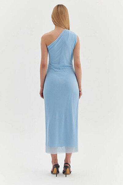 ZISHAN Rochie de seară pentru femei cu un singur umăr și detaliu cu cataramă aurie 1709