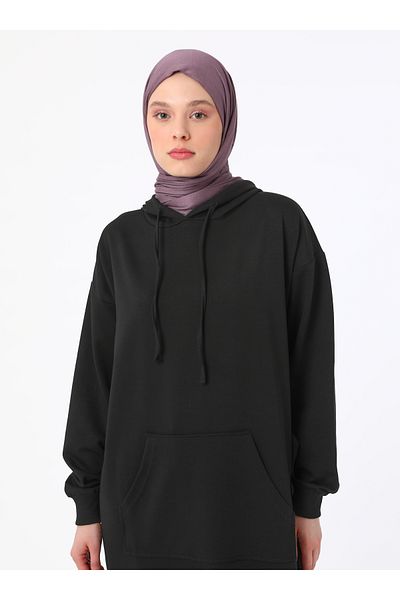 Refka Μακρύ φούτερ με κουκούλα Kangaroo Pocket Comfortable Fit - Μαύρο - Benin