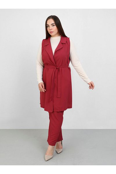 ALİA Plus Size Γιλέκο & Παντελόνι Διπλό Σετ - Αποξηραμένο Τριαντάφυλλο - Alia