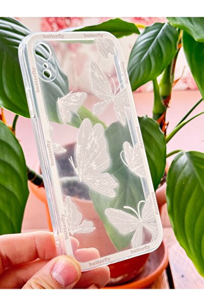 Fibaks Case for Apple iPhone Xr Transparent Butterfly Design Patterned Camera Protection Soft Silicone Cover