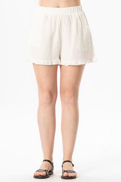 Eliş Şile Bezi Pantaloni scurți de vară alb cu talie elastică