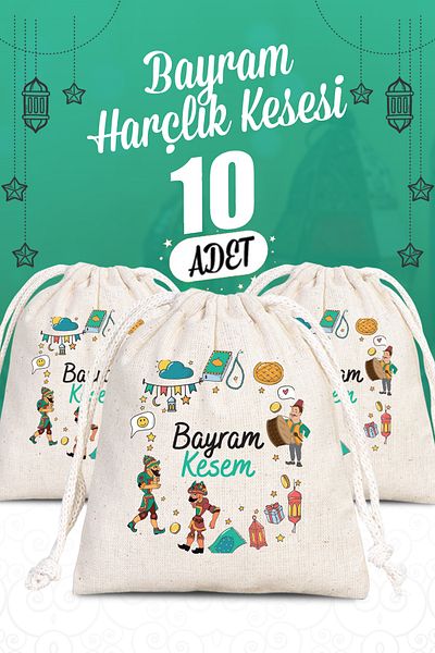 Pamusan Natural 10-Pack of Karagöz and Hacivat Themed Holiday Pieces, Size 10X13Cm