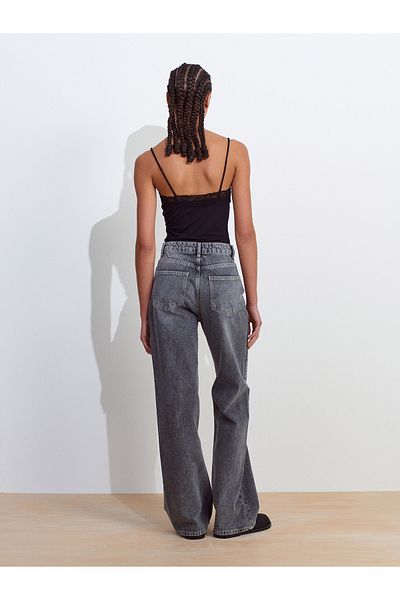 Dilvin 71792 Snow Wash Wideleg Denim Trousers-Anthracite