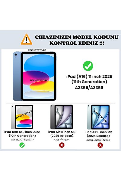 TEKNETSTORE İpad 11 A16 2025 10. Nesil 10.9 Kılıf Katlanır Kalem Bölmeli Silikon Standlı Uyku Modlu Akıllı Kapak