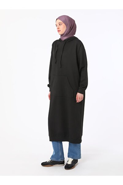 Refka Μακρύ φούτερ με κουκούλα Kangaroo Pocket Comfortable Fit - Μαύρο - Benin