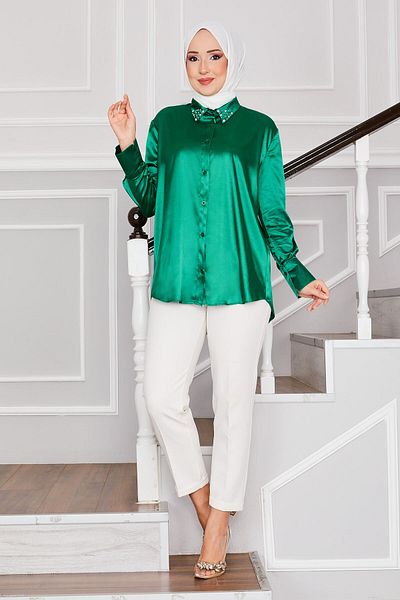 EBRUTESETTÜR Satin Shirt with Stone Collar