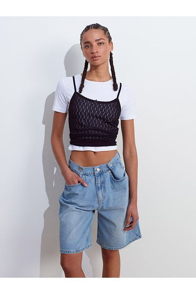 Dilvin 10732 Strappy Openwork Bow Detailed Thin Knitwear Blouse-Black