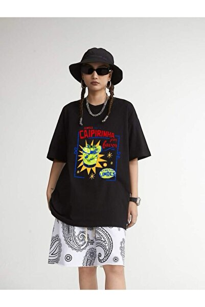 weywot تيشيرت كبير الحجم مطبوع عليه كوكتيل Caipirinha