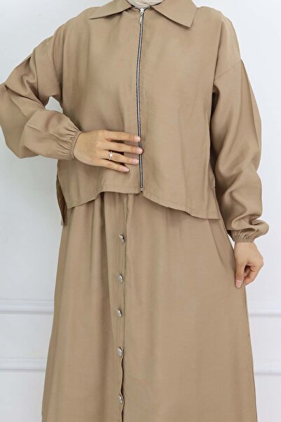 benguen Beige Zipper Jacket Dress Suit 4807