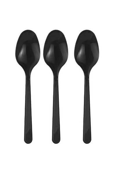 BAKOM AMBALAJ 100 Pcs Hard Thick Plastic Spoon 1. Quality Luxury Black Spoon