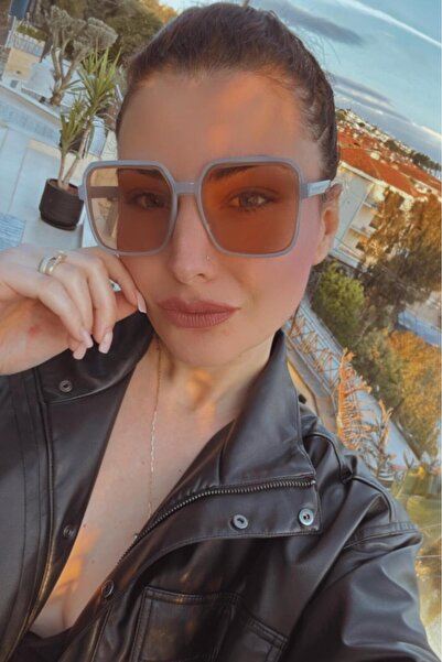 Melissa Boutique Women's Gray Square Frame Soft Brown Glass Bone Model Sunglasses