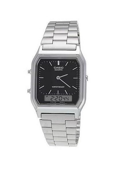 Casio Unisex AQ-230A-1DDF 32mm Analog-Digital Quartz Watch with Stainless Steel Strap - Silver