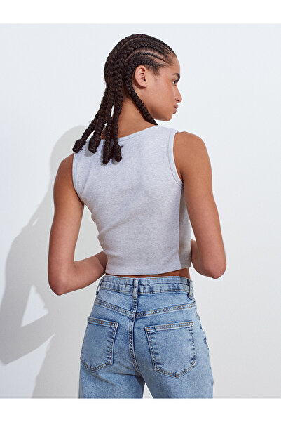 Dilvin 20983 Buttoned Square Collar Top-Gray Melange