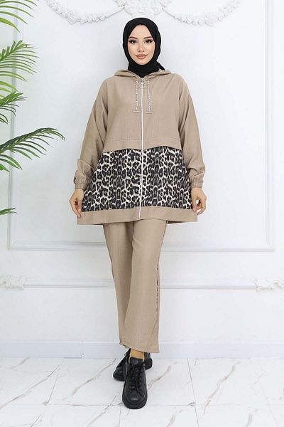 benguen Chained Leopard Patterned Suit Mink 4748