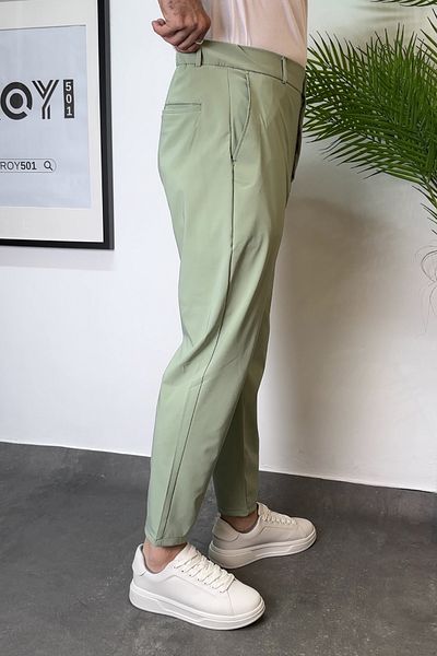 ROY501 Carrot Cut Men's Boyfriend Pants Elastic Waist Short Leg Pants Men's Parachute Pants