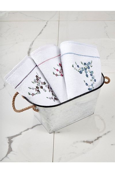 kiraz Flovie 100% Cotton 50x100 Floral Embroidered 3-Piece Towel Set