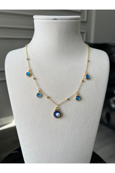 Store Summer Steel Necklace with Evil Eye Bead and 5 Charms