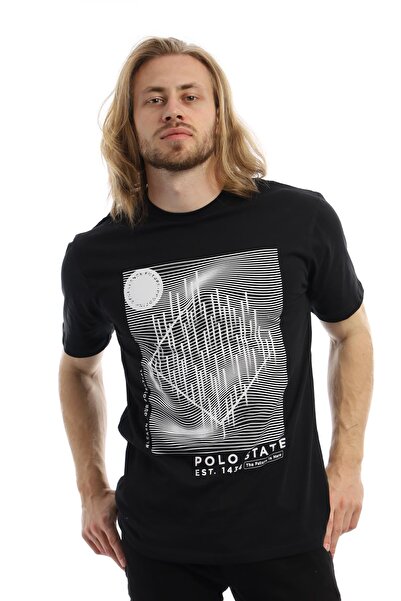 Polo State Tricou Polo State cu imprimeu pentru bărbați, negru