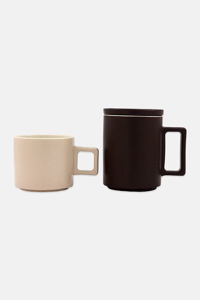 Muy Mucho 2 Pcs Stackable Cups With Lid, Ivory