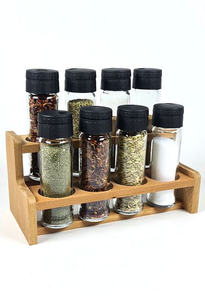 Binbirreyon Tiered Spice Rack with Wooden Stand 8 Jars Countertop 24cm Ra427