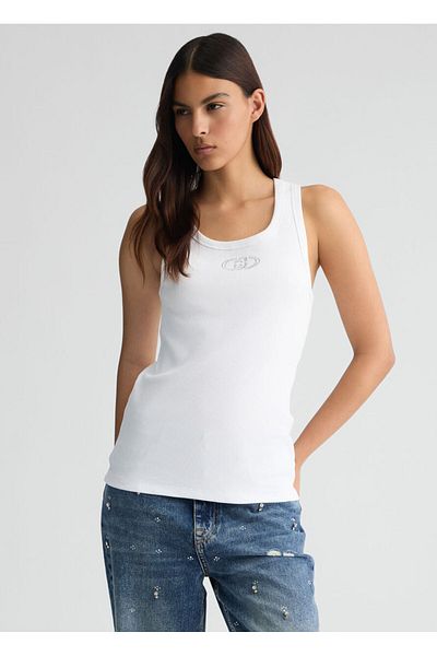 Liu Jo Λευκό T-Shirt Slim Fit - Μοτίβο λογότυπου στο στήθος με τετράγωνο λαιμό - Γυναικείο