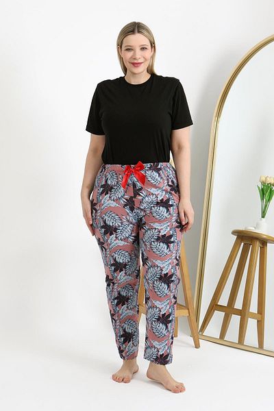 Akbeniz Women's Large Size Cotton Bottom Pajamas 27557 Salmon