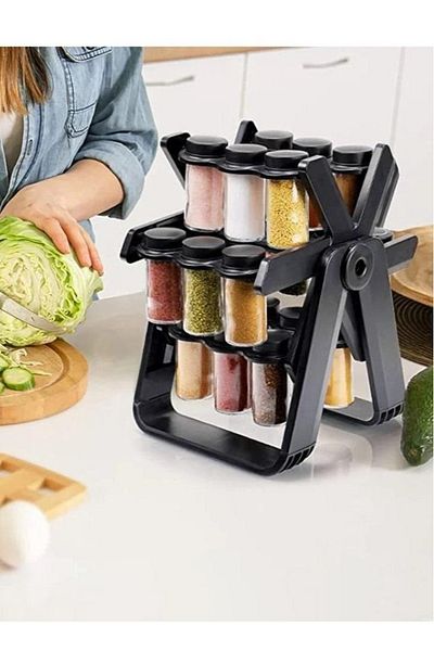 Denx Rotating spice rack organizer with 18 glass spice jars,  360 degree rotating  DX2504