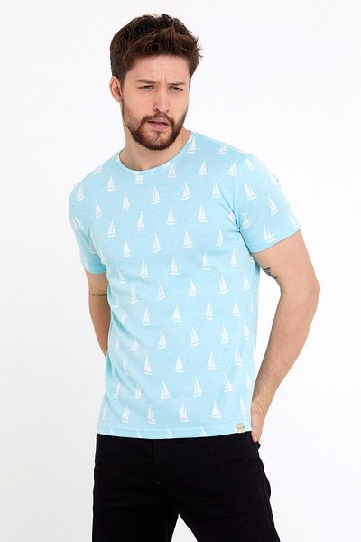 Polo State Мъжка синя тениска Basic - жакардова
