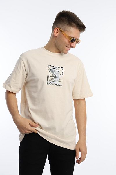 Polo State Ανδρικό μπλουζάκι Oversize Fit Open Your Eyes με στάμπα εκρού