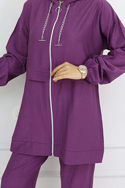 benguen Purple 4760 Chain Detailed Hijab Suit