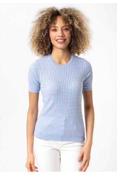 Williot Hanna Kadın Mavi Slim Fit Ince Pamuklu Bisiklet Yaka Kısa Kol Basic T...