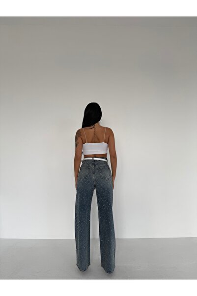Fiori Wide Leg Stone Denim Trousers