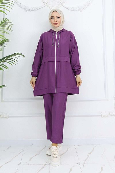 benguen Purple 4760 Chain Detailed Hijab Suit