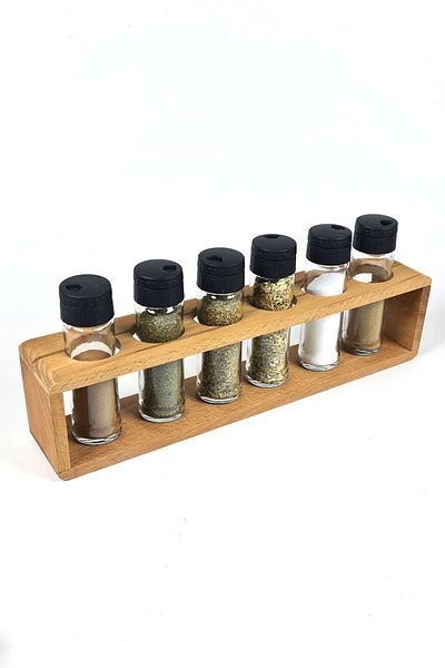 Binbirreyon Wooden Stand Spice Rack with 6 Jars Countertop 40cm Ra426