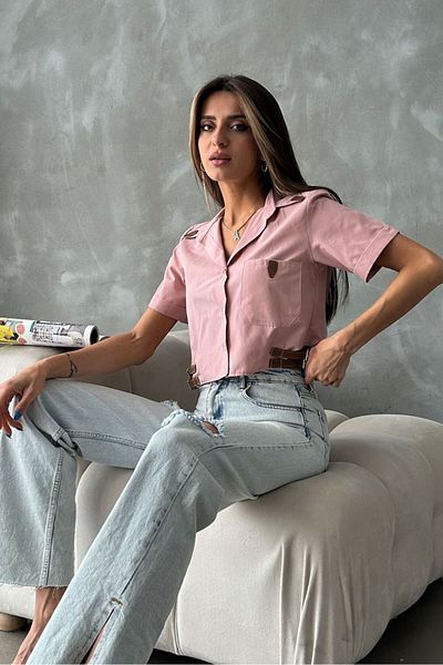 SUN STYLE Cămașă Crop Detaliată cu centură