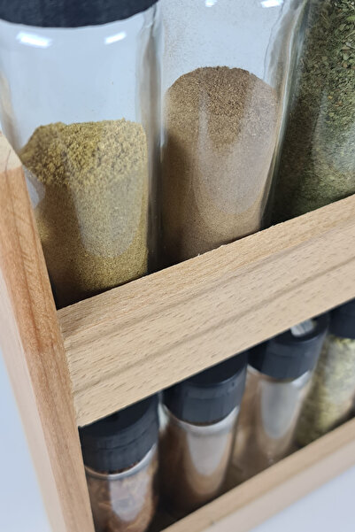 Binbirreyon Double Tiered Spice Rack with Wooden Stand 10 Jars Countertop 24cm Ra428
