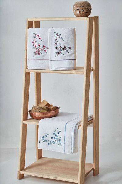 kiraz Flovie 100% Cotton 50x100 Floral Embroidered 3-Piece Towel Set