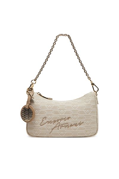 Emporio Armani Women's Yum Surface Eagle Logo Jacquard Zippered Tote Beige Shoulder Bag Ew 001892   Af16095-F1073