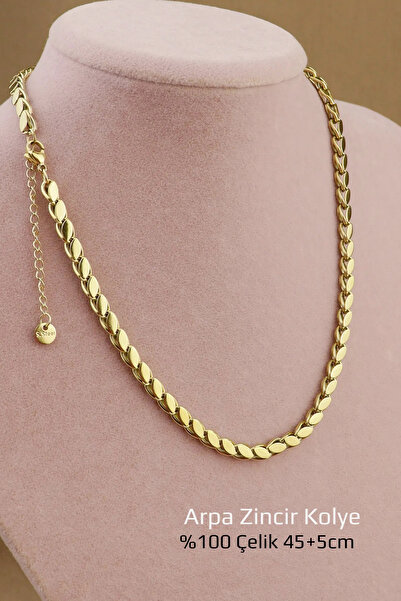 Keyifli Hayaller Arpa Çelik Kolye - 14 Ayar Çelik Kararmaz Arpa Zincir 316L %100 Çelik Kolye 45+5cm